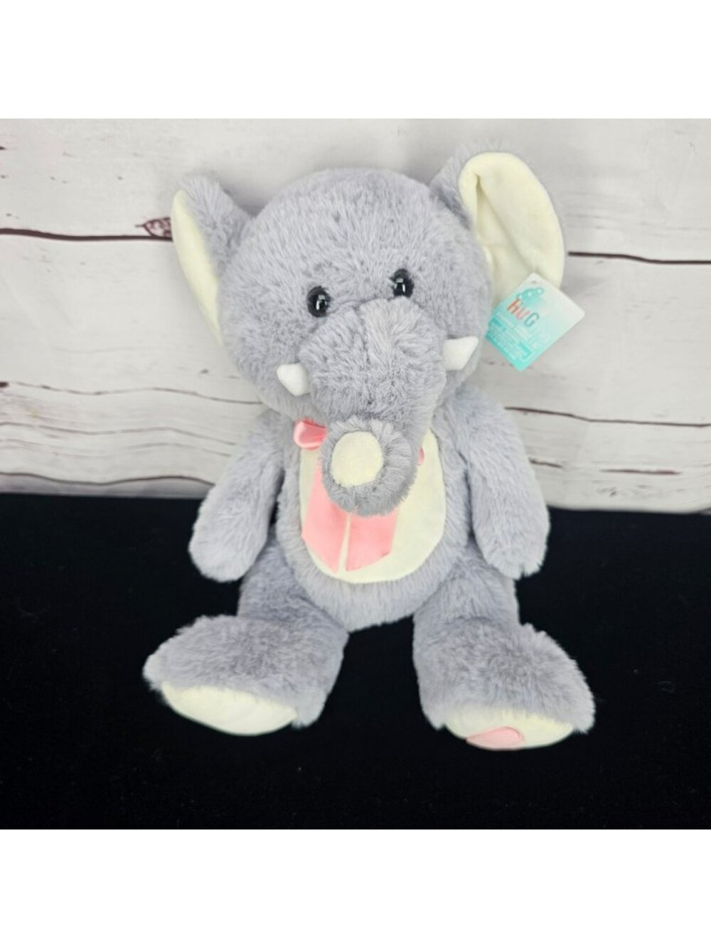 Hug Me Gray Elephant Plush Stuffed Animal With Pink Accents 12" Soft Toy For Kid